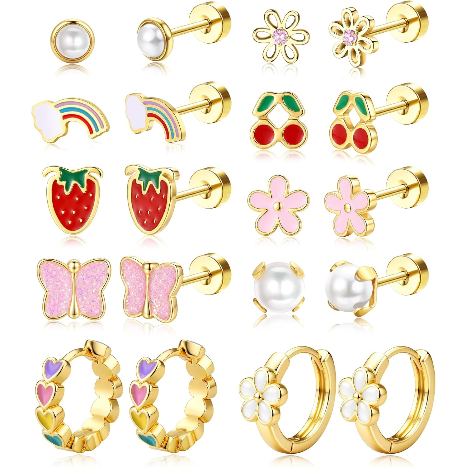 Body Jewelry Surgical Steel - FASACCO 1Pair Gold Plated Hypoallergenic Flat