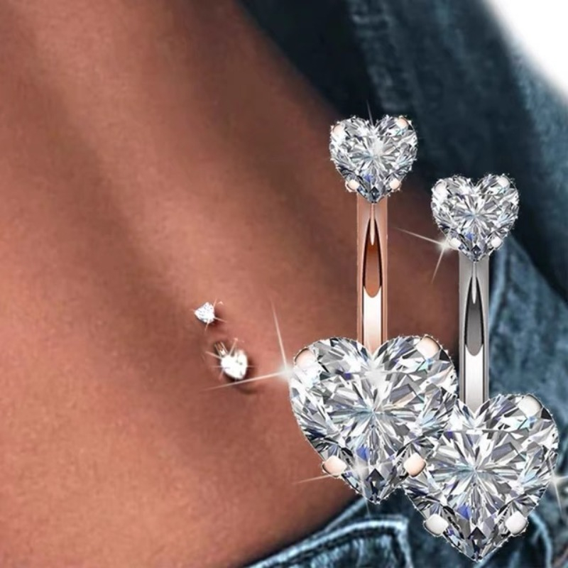 Zircon Heart Belly Button Ring - Body Jewelry Surgical Steel ulasan dan harga