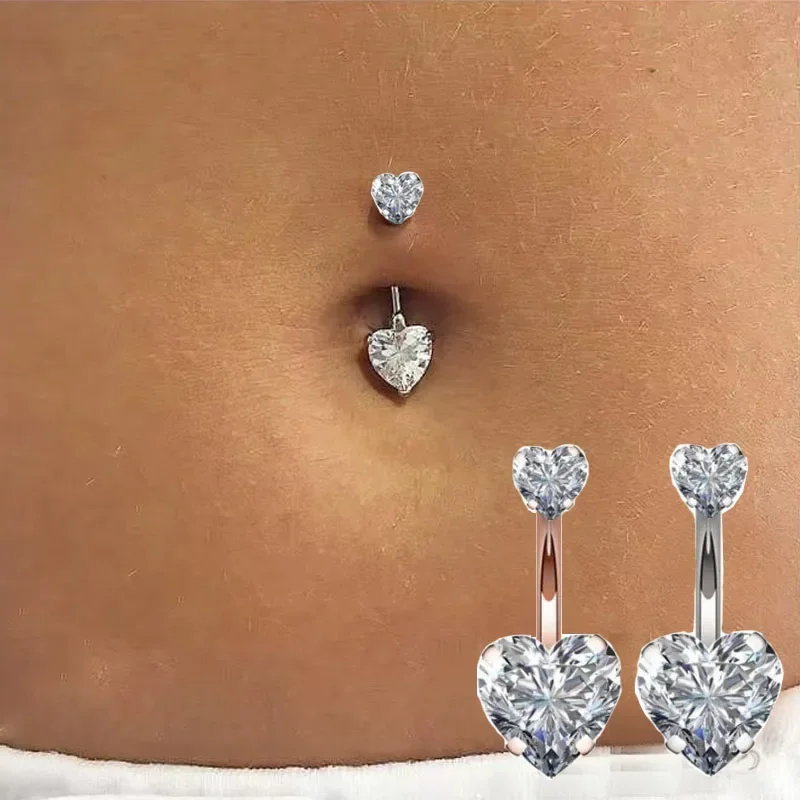 Zircon Heart Belly Button Ring - Body Jewelry Surgical Steel ulasan dan harga