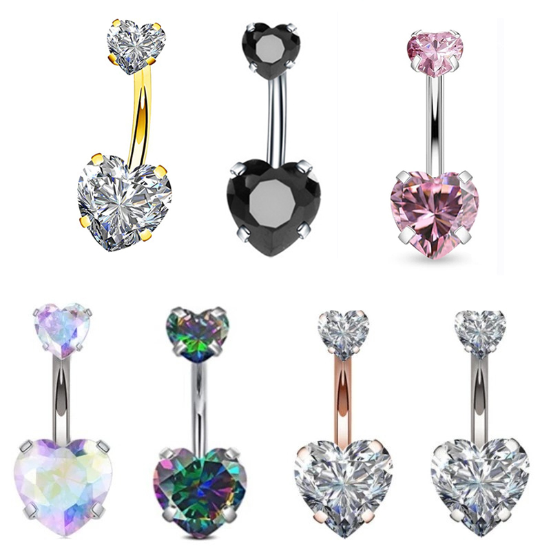 Zircon Heart Belly Button Ring - Body Jewelry Surgical Steel ulasan dan harga