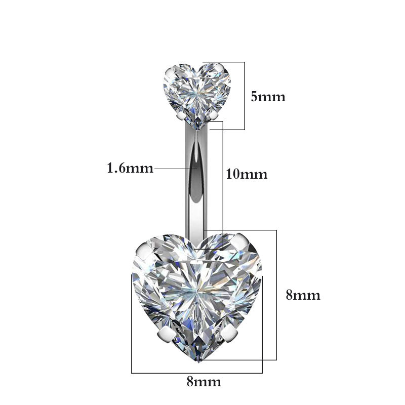 Zircon Heart Belly Button Ring - Body Jewelry Surgical Steel ulasan dan harga